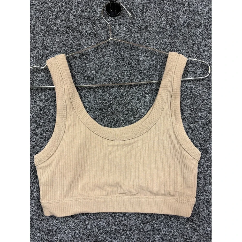 Alo Yoga Bra Womens S Beige Wellness Ribbed Scoop Neck Activewear Tank Top